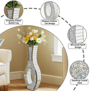 30-Inch Tall Double Sided Crushed Diamond Floor Vase Large Mirrored Silver Crystal Decor V767-HP-ZZ1872