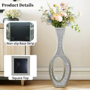 30-Inch Tall Double Sided Crushed Diamond Floor Vase Large Mirrored Silver Crystal Decor V767-HP-ZZ1872