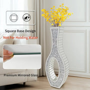 30-Inch Tall Double Sided Crushed Diamond Floor Vase Large Mirrored Silver Crystal Decor V767-HP-ZZ1872