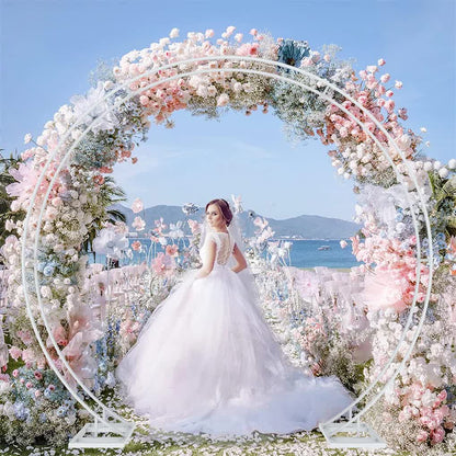 Round Arch Backdrop Stand for Wedding Party Metal Pipe Frame Archway Decoration Indoor Outdoor Double Rails V767-HQ-XJ118-M-G2