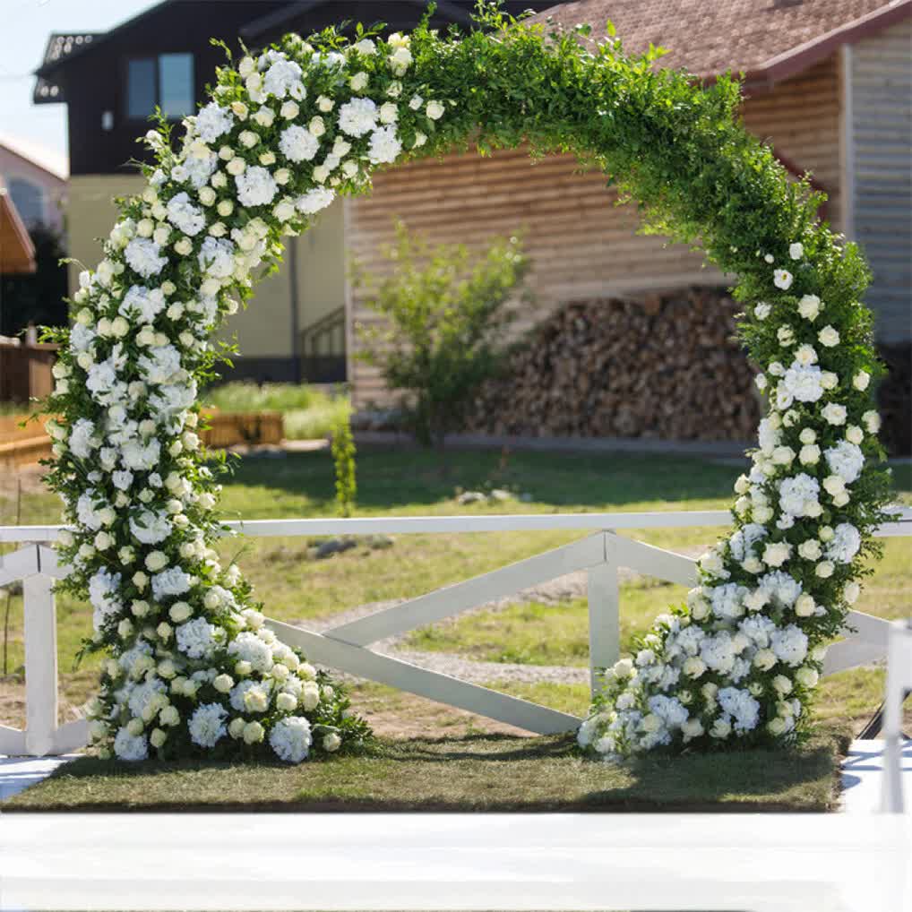 Round Arch Backdrop Stand for Wedding Party Metal Pipe Frame Archway Decoration Indoor Outdoor Double Rails V767-HQ-XJ118-M-G2