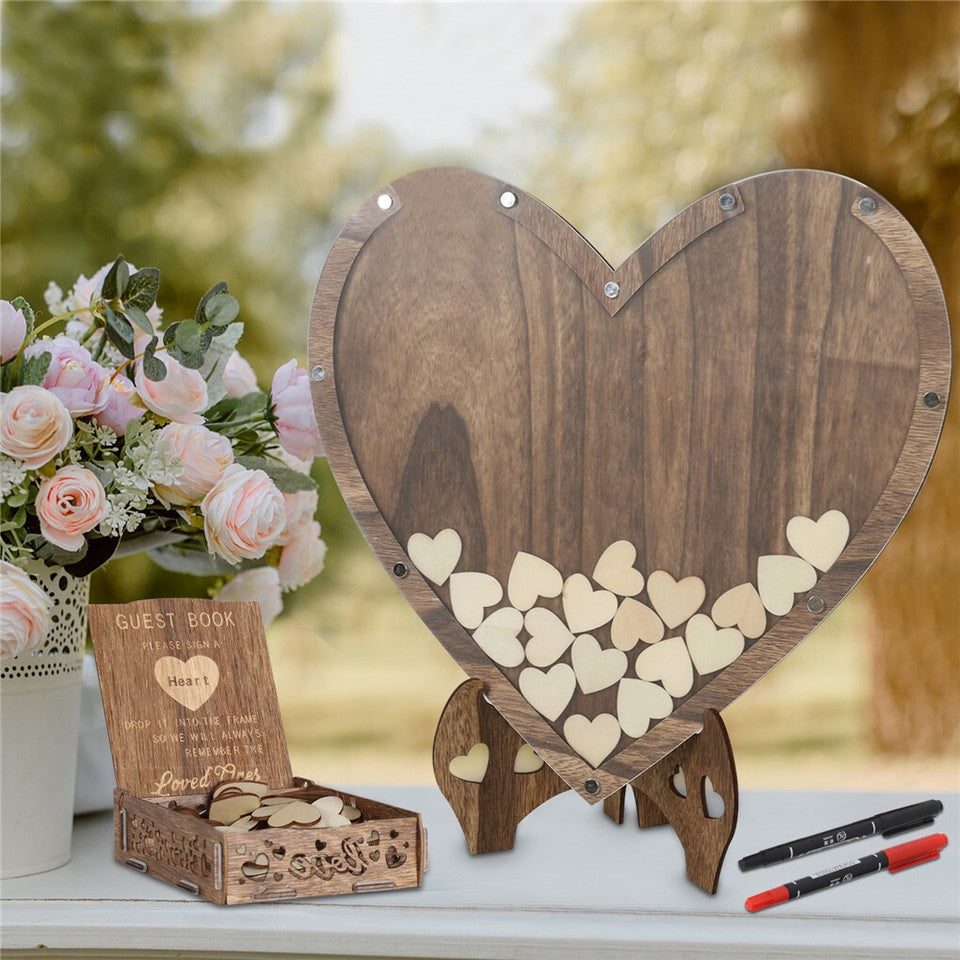 Wedding Guest Book Alternative with Stand+Storage Box+88PCS Wooden Hearts+Pens V767-HQ-XZ136-G1