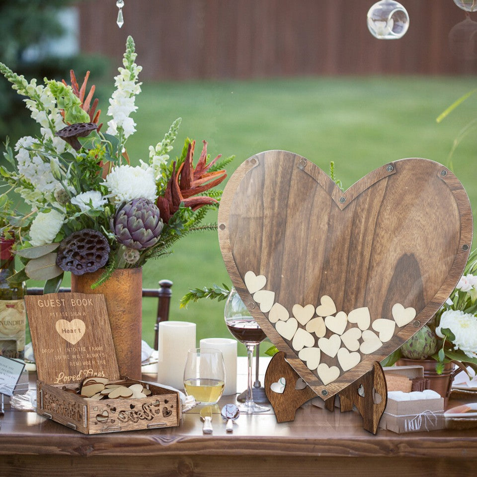 Wedding Guest Book Alternative with Stand+Storage Box+88PCS Wooden Hearts+Pens V767-HQ-XZ136-G1