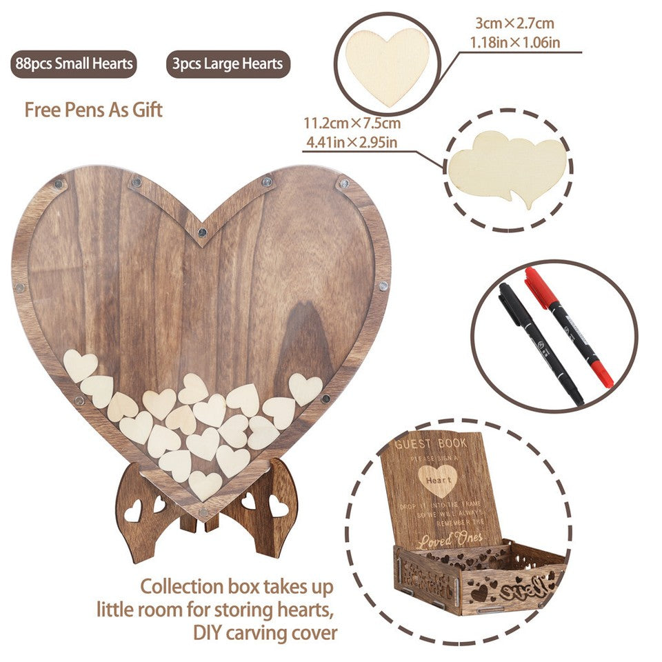 Wedding Guest Book Alternative with Stand+Storage Box+88PCS Wooden Hearts+Pens V767-HQ-XZ136-G1