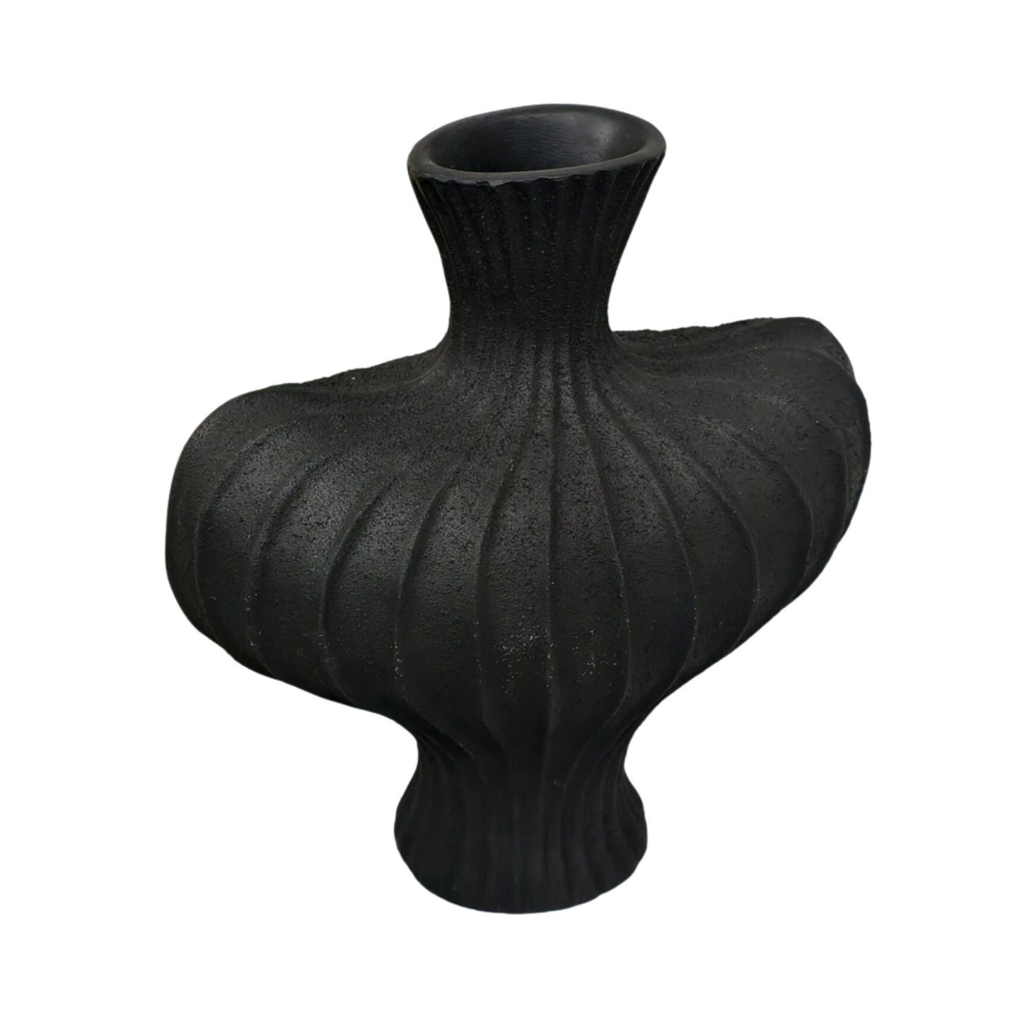 P&P Black Nordic Resin Flower Vase with Textured Design, Boho Wabi-Sabi Artistic Decor V767-JJ-HP1736-BK
