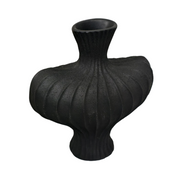 P&P Black Nordic Resin Flower Vase with Textured Design, Boho Wabi-Sabi Artistic Decor V767-JJ-HP1736-BK
