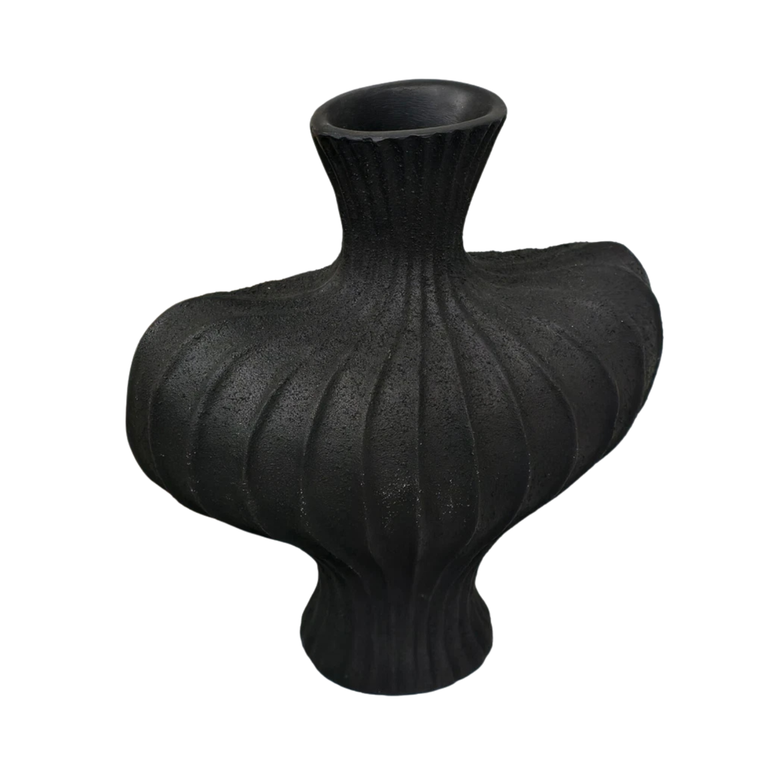 P&P Black Nordic Resin Flower Vase with Textured Design, Boho Wabi-Sabi Artistic Decor V767-JJ-HP1736-BK