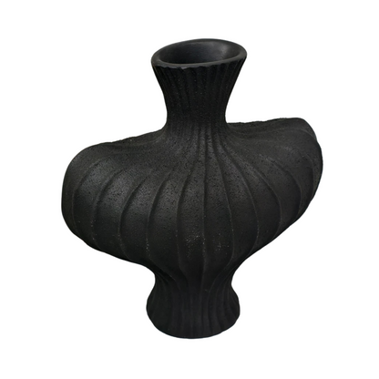 P&P Black Nordic Resin Flower Vase with Textured Design, Boho Wabi-Sabi Artistic Decor V767-JJ-HP1736-BK