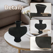 P&P Black Nordic Resin Flower Vase with Textured Design, Boho Wabi-Sabi Artistic Decor V767-JJ-HP1736-BK
