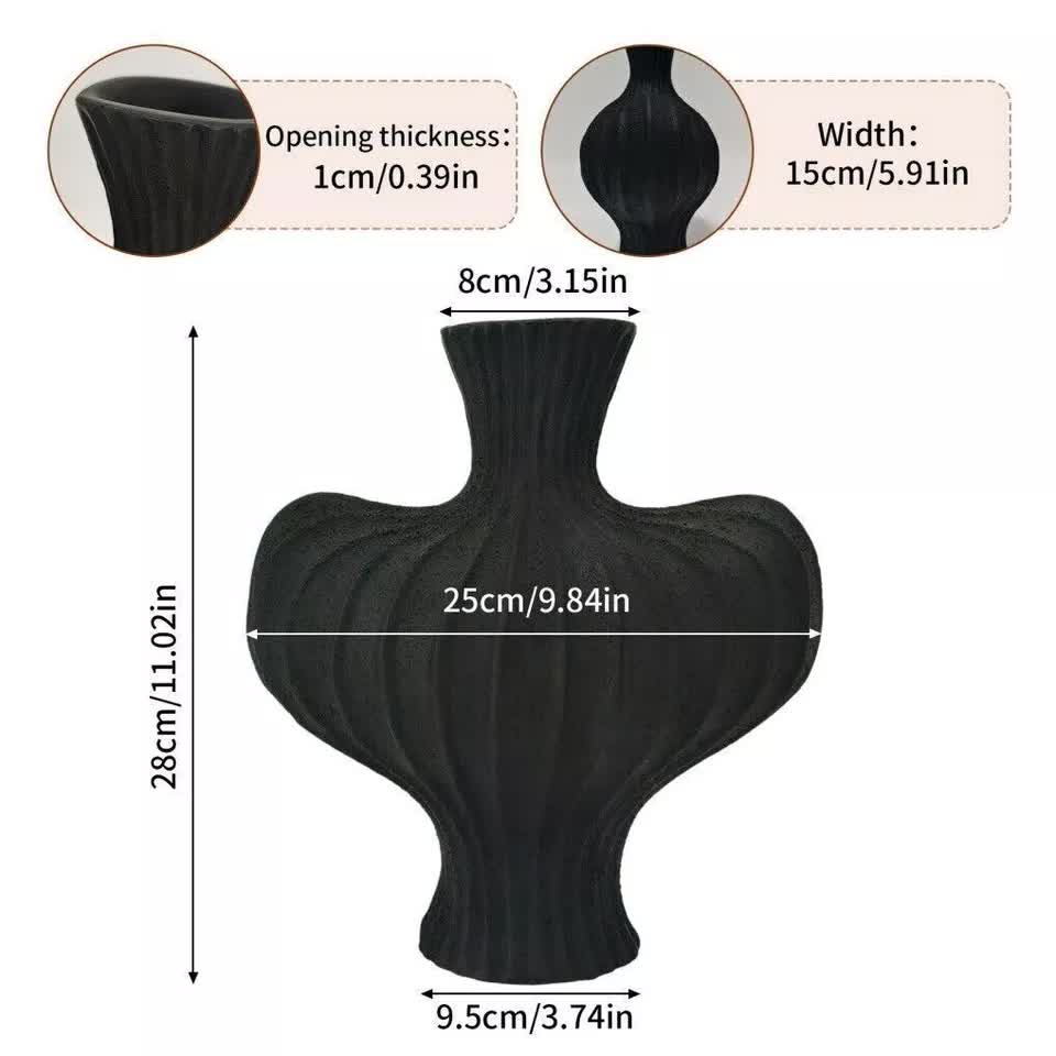P&P Black Nordic Resin Flower Vase with Textured Design, Boho Wabi-Sabi Artistic Decor V767-JJ-HP1736-BK