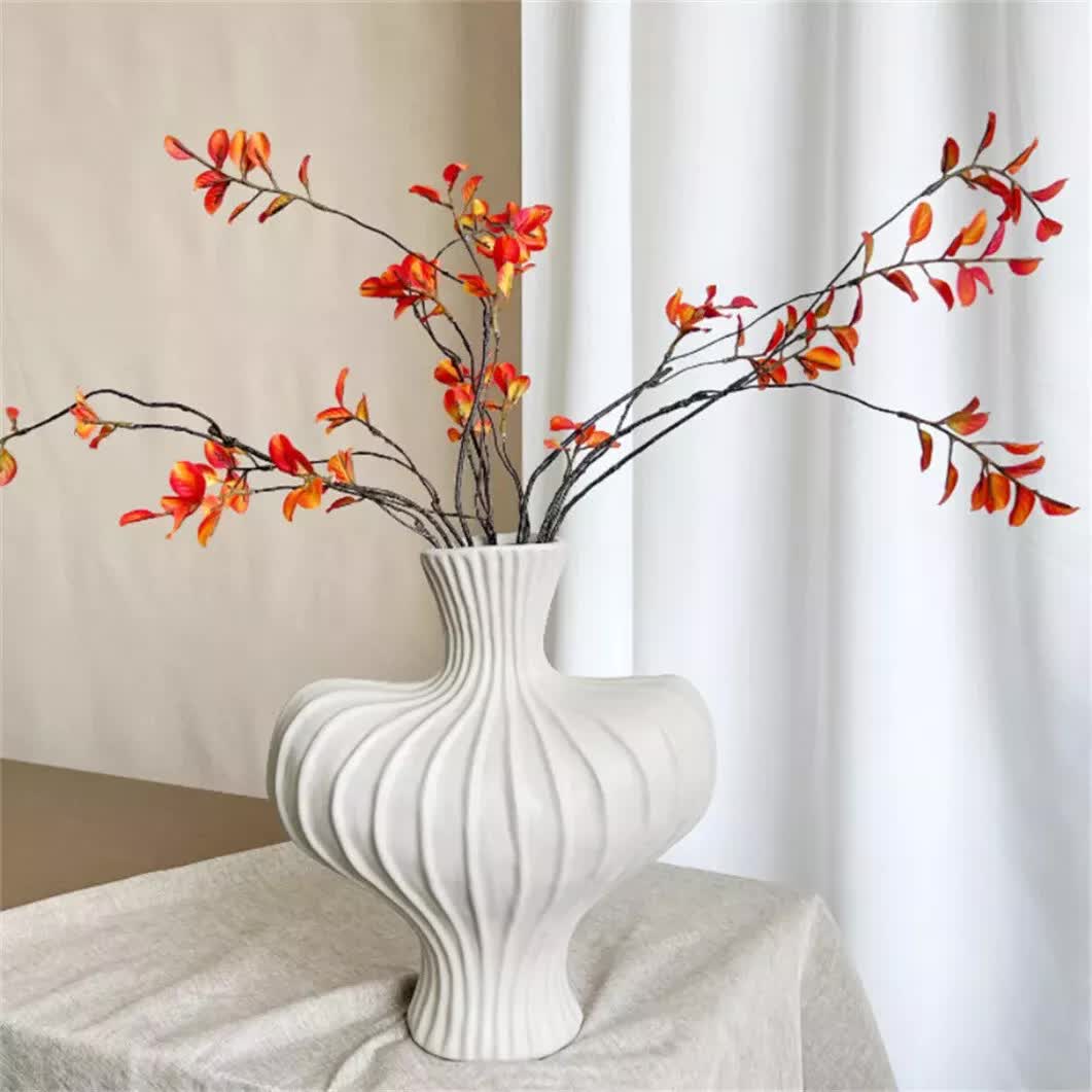 P&P White Nordic Resin Flower Vase with Boho Wabi-Sabi Textured Artistic Design V767-JJ-HP1736-WT