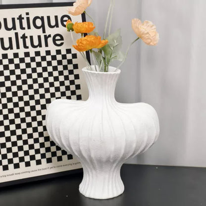 P&P White Nordic Resin Flower Vase with Boho Wabi-Sabi Textured Artistic Design V767-JJ-HP1736-WT