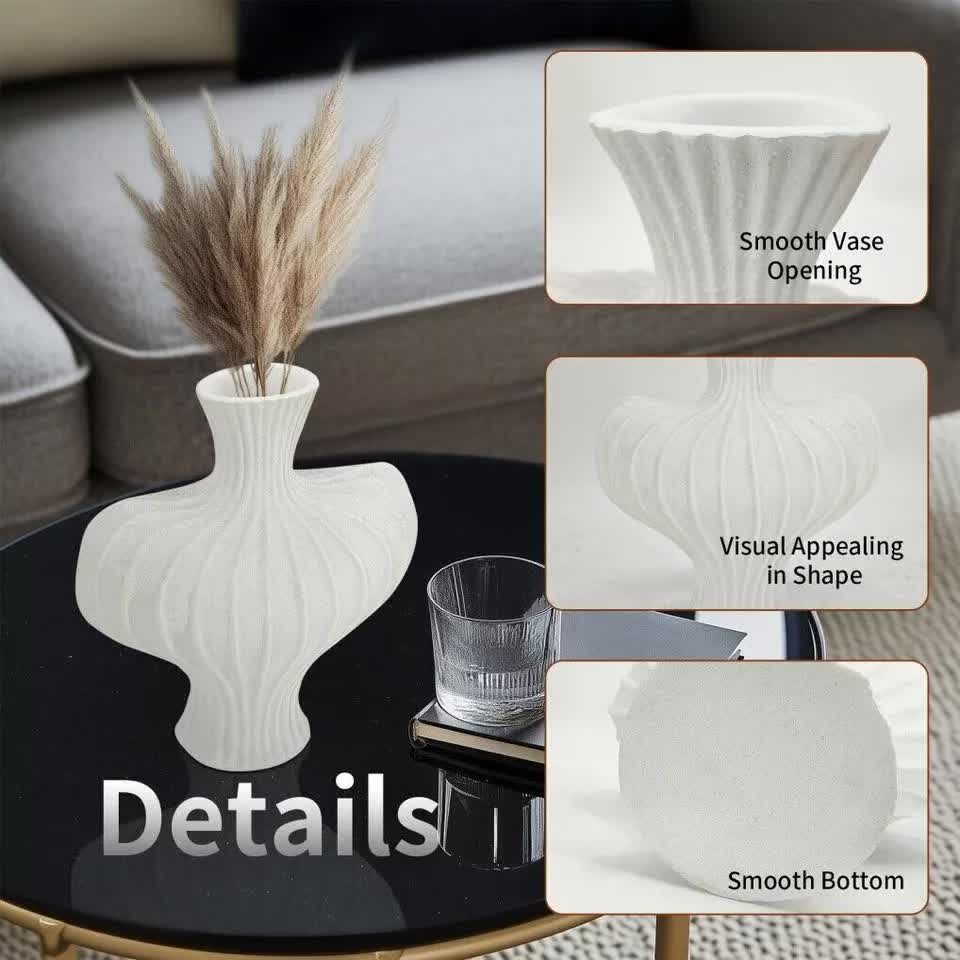 P&P White Nordic Resin Flower Vase with Boho Wabi-Sabi Textured Artistic Design V767-JJ-HP1736-WT