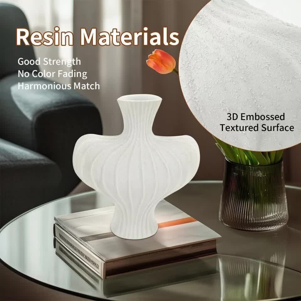 P&P White Nordic Resin Flower Vase with Boho Wabi-Sabi Textured Artistic Design V767-JJ-HP1736-WT