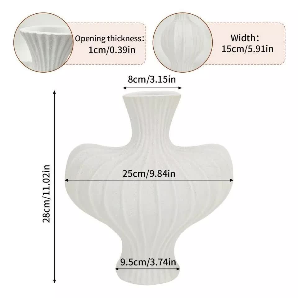 P&P White Nordic Resin Flower Vase with Boho Wabi-Sabi Textured Artistic Design V767-JJ-HP1736-WT