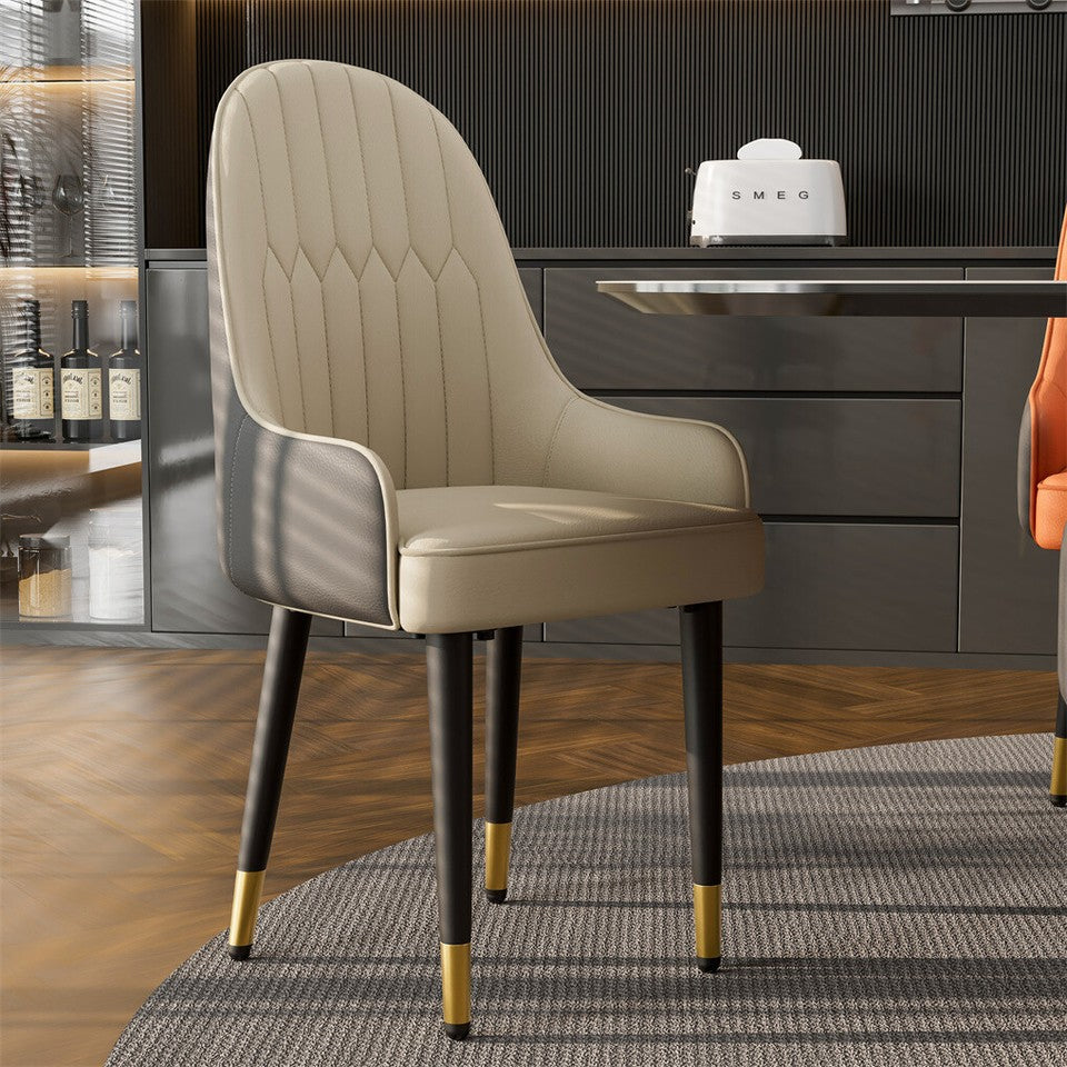 High-End Dining Chairs Set of 2 Faux Leather Upholstered Kitchen Chairs Two-Tone Design, Creamy white & grey V767-JJ-XD1178-BH2-V1