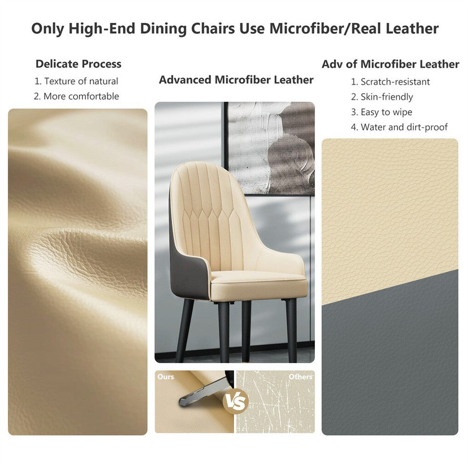 High-End Dining Chairs Set of 2 Faux Leather Upholstered Kitchen Chairs Two-Tone Design, Creamy white & grey V767-JJ-XD1178-BH2-V1