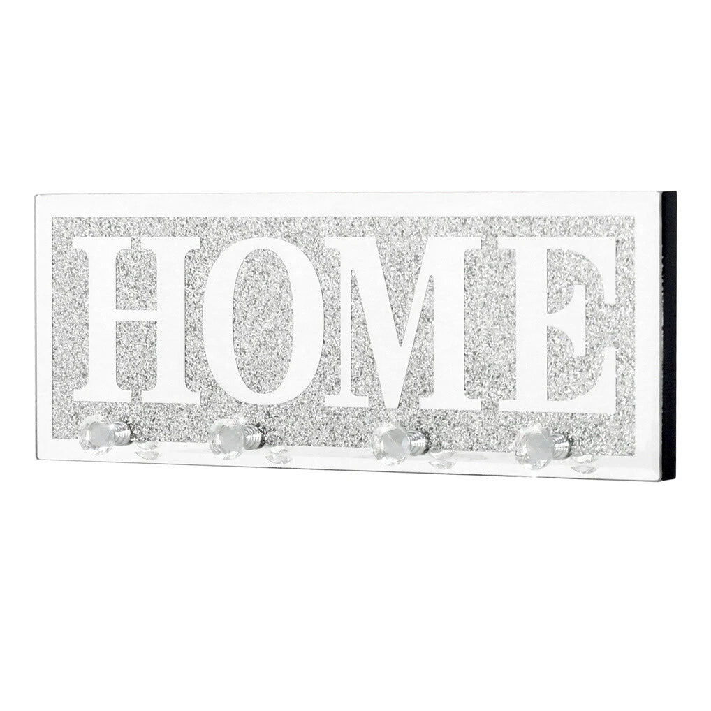 Crushed Diamond Mirrored Wall Mounted Key Hooks Storage Holder HOME Letter Sign Home Decor V767-JJ-XM1117