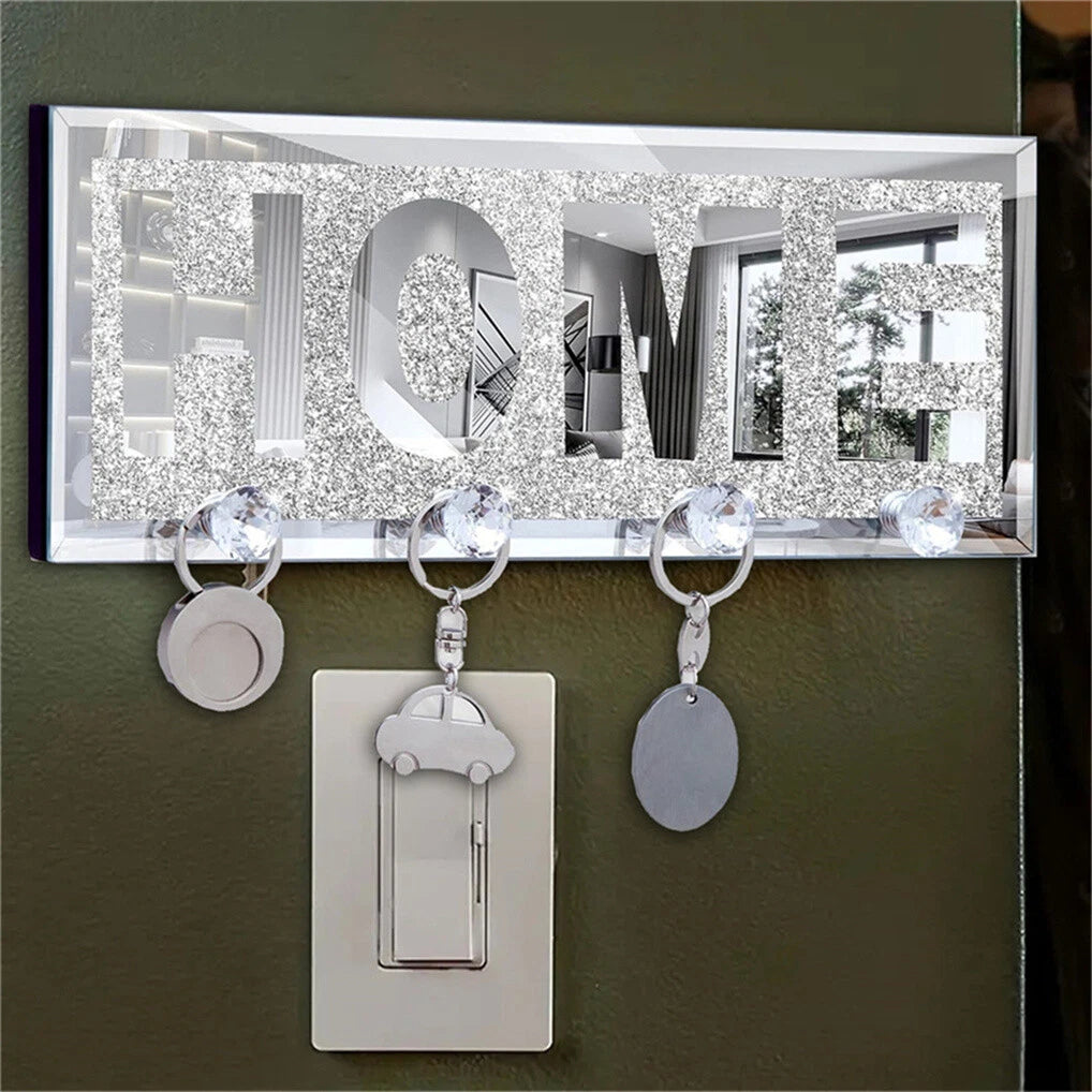 Crushed Diamond Mirrored Wall Mounted Key Hooks Storage Holder HOME Letter Sign Home Decor V767-JJ-XM1117