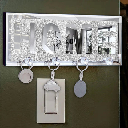 Crushed Diamond Mirrored Wall Mounted Key Hooks Storage Holder HOME Letter Sign Home Decor V767-JJ-XM1117