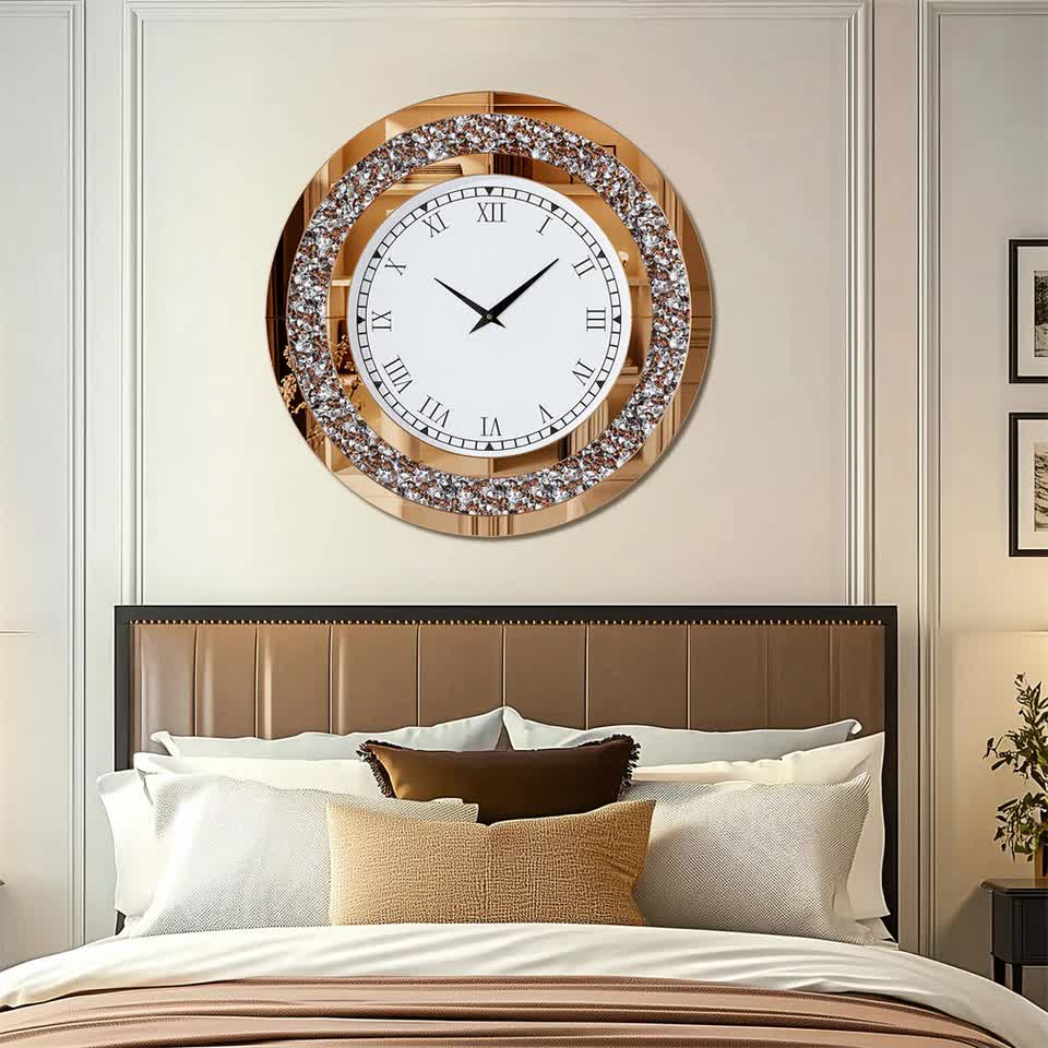 P&P Brown Crushed Diamond Square Wall Clock Luxury Decorative 60x60cm V767-JJ-XM1369-BN60