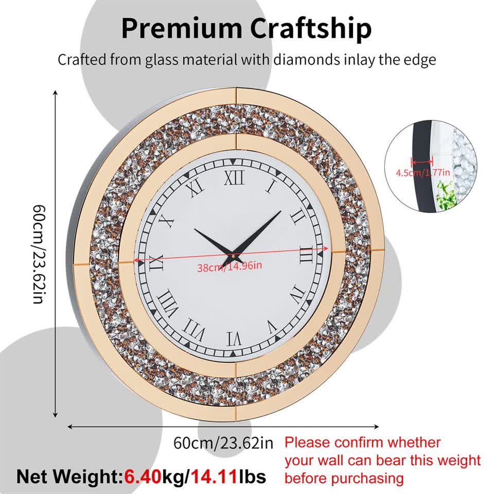 P&P Brown Crushed Diamond Square Wall Clock Luxury Decorative 60x60cm V767-JJ-XM1369-BN60
