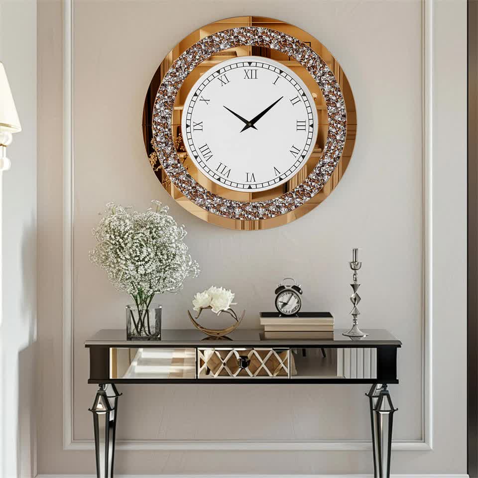 P&P Brown Crushed Diamond Oversized Wall Clock Elegant Accent 80x80cm V767-JJ-XM1369-BN80