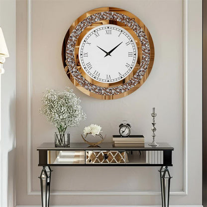 P&P Brown Crushed Diamond Oversized Wall Clock Elegant Accent 80x80cm V767-JJ-XM1369-BN80