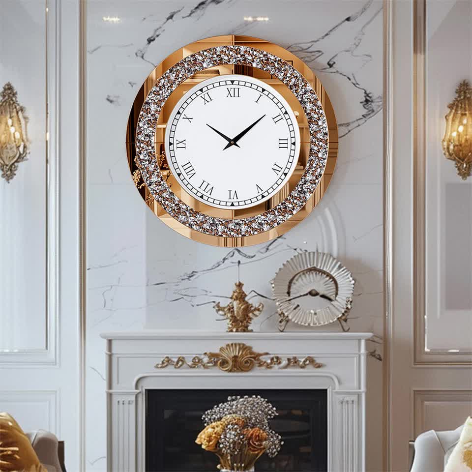 P&P Brown Crushed Diamond Oversized Wall Clock Elegant Accent 80x80cm V767-JJ-XM1369-BN80