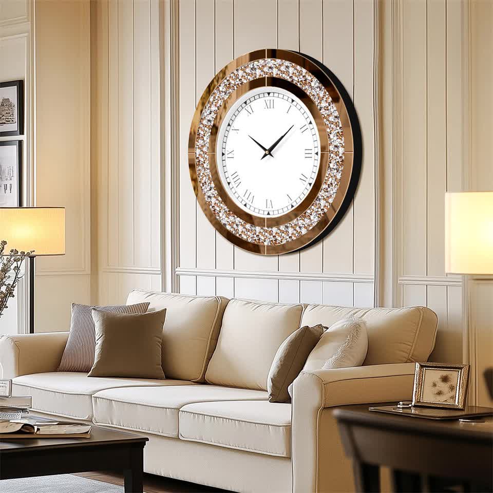 P&P Brown Crushed Diamond Oversized Wall Clock Elegant Accent 80x80cm V767-JJ-XM1369-BN80