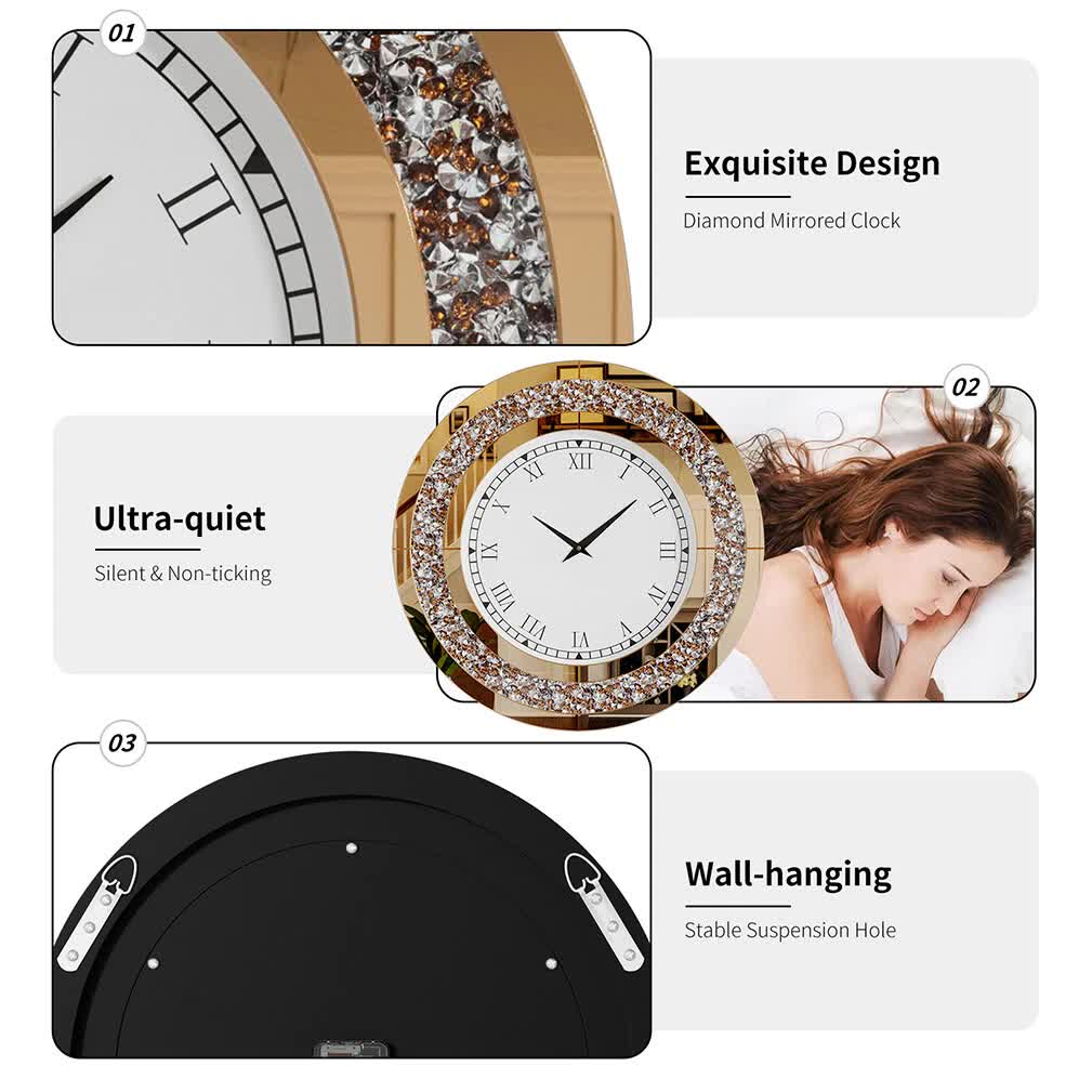 P&P Brown Crushed Diamond Oversized Wall Clock Elegant Accent 80x80cm V767-JJ-XM1369-BN80