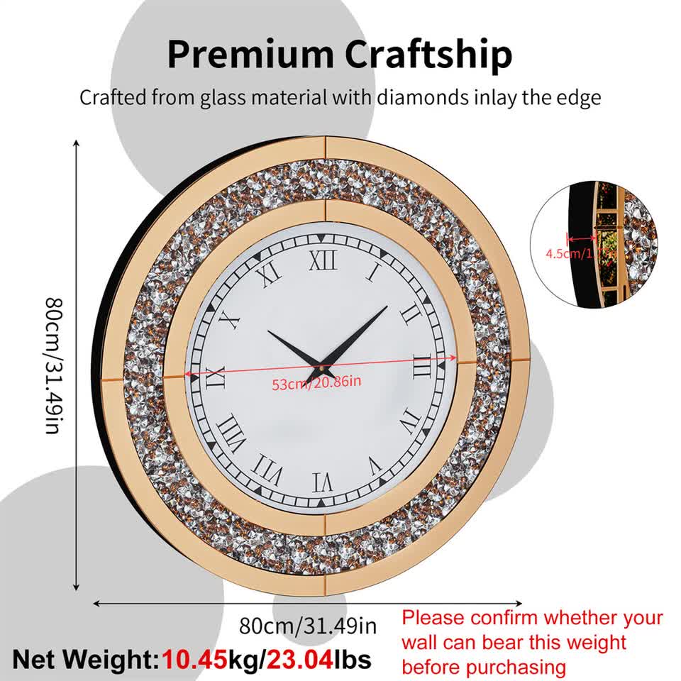 P&P Brown Crushed Diamond Oversized Wall Clock Elegant Accent 80x80cm V767-JJ-XM1369-BN80