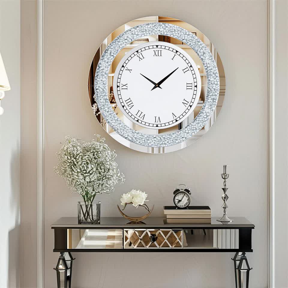 P&P Silver Crushed Diamond Square Wall Clock Luxury Decorative 60x60cm V767-JJ-XM1369-SR60