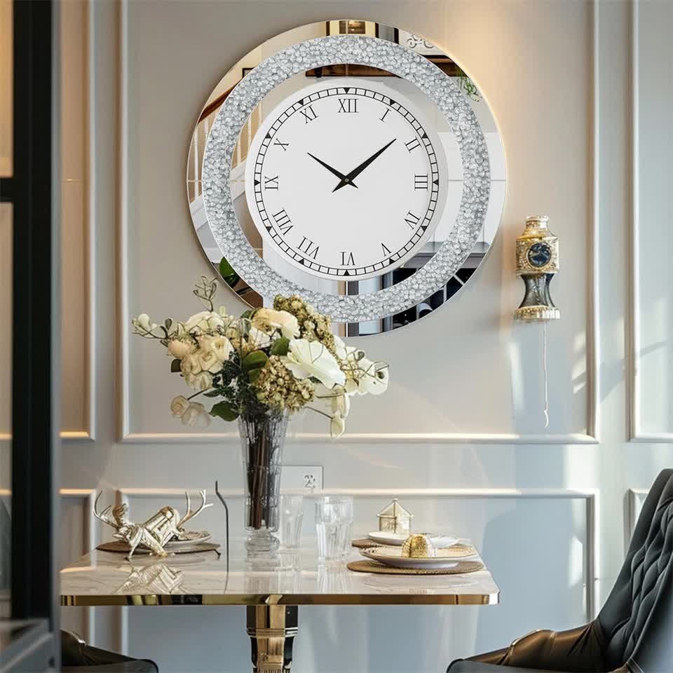 P&P Silver Crushed Diamond Square Wall Clock Luxury Decorative 60x60cm V767-JJ-XM1369-SR60
