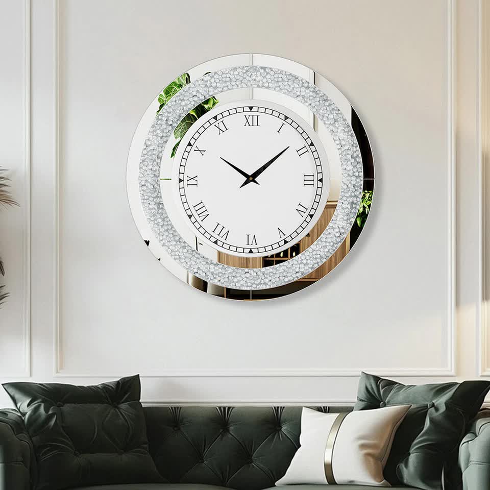 P&P Silver Crushed Diamond Square Wall Clock Luxury Decorative 60x60cm V767-JJ-XM1369-SR60