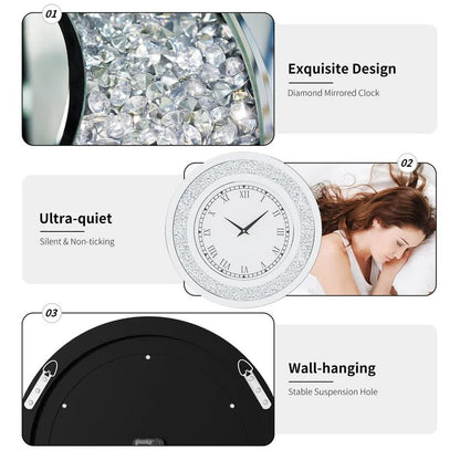 P&P Silver Crushed Diamond Square Wall Clock Luxury Decorative 60x60cm V767-JJ-XM1369-SR60