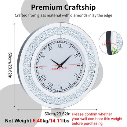 P&P Silver Crushed Diamond Square Wall Clock Luxury Decorative 60x60cm V767-JJ-XM1369-SR60