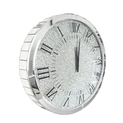 Large Silver Wall Clock Twinkle Crushed Diamond Mirrored Clock With Beveled Edge V767-JJ-XM1369-SR80