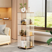 4-Tiered Floor Standing Storage Rack Acrylic Bookshelf with Crystal-like Casters V767-JJ-XM1462