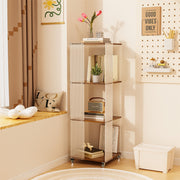 4-Tiered Floor Standing Storage Rack Acrylic Bookshelf with Crystal-like Casters V767-JJ-XM1462
