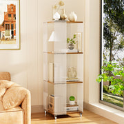 4-Tiered Floor Standing Storage Rack Acrylic Bookshelf with Crystal-like Casters V767-JJ-XM1462