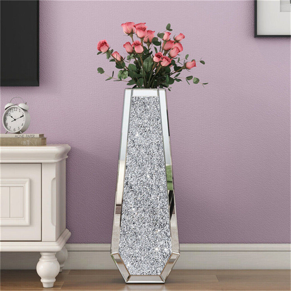 Silver Mirrored Floor Vase Luxury Diamond Flower Vase Living Room Home Office V767-JJ-XM1718
