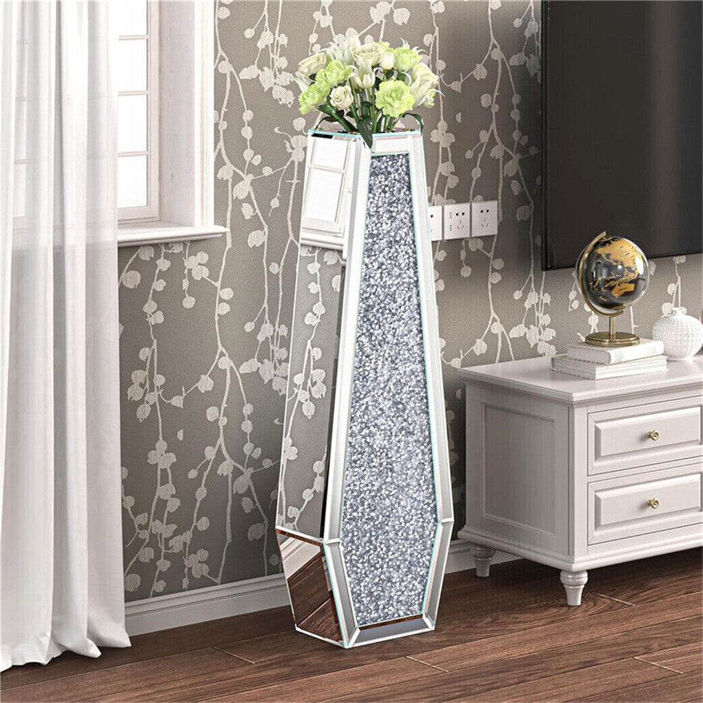 Silver Mirrored Floor Vase Luxury Diamond Flower Vase Living Room Home Office V767-JJ-XM1718