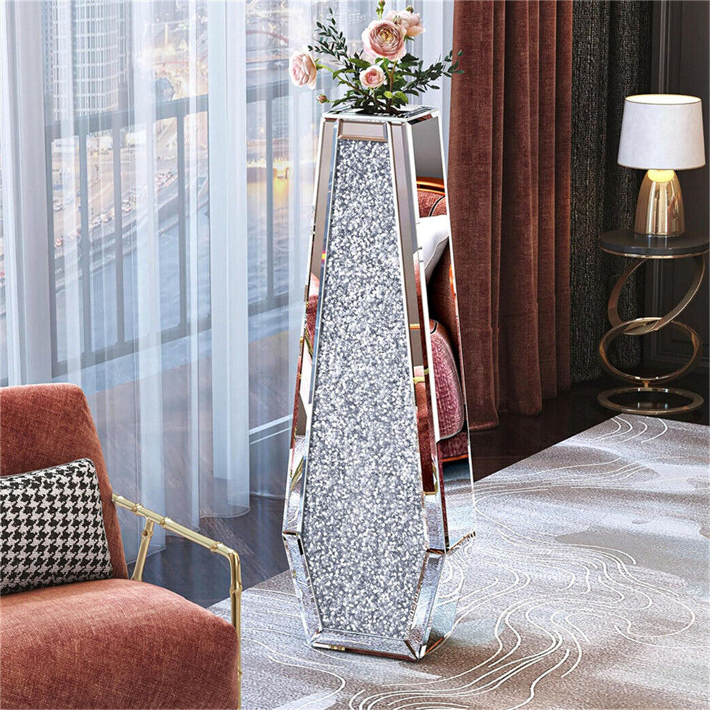 Silver Mirrored Floor Vase Luxury Diamond Flower Vase Living Room Home Office V767-JJ-XM1718