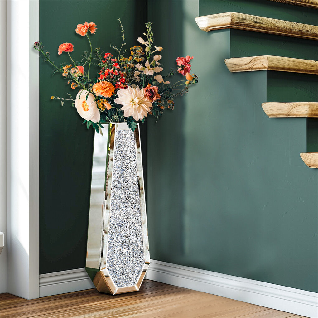 Silver Mirrored Floor Vase Luxury Diamond Flower Vase Living Room Home Office V767-JJ-XM1718