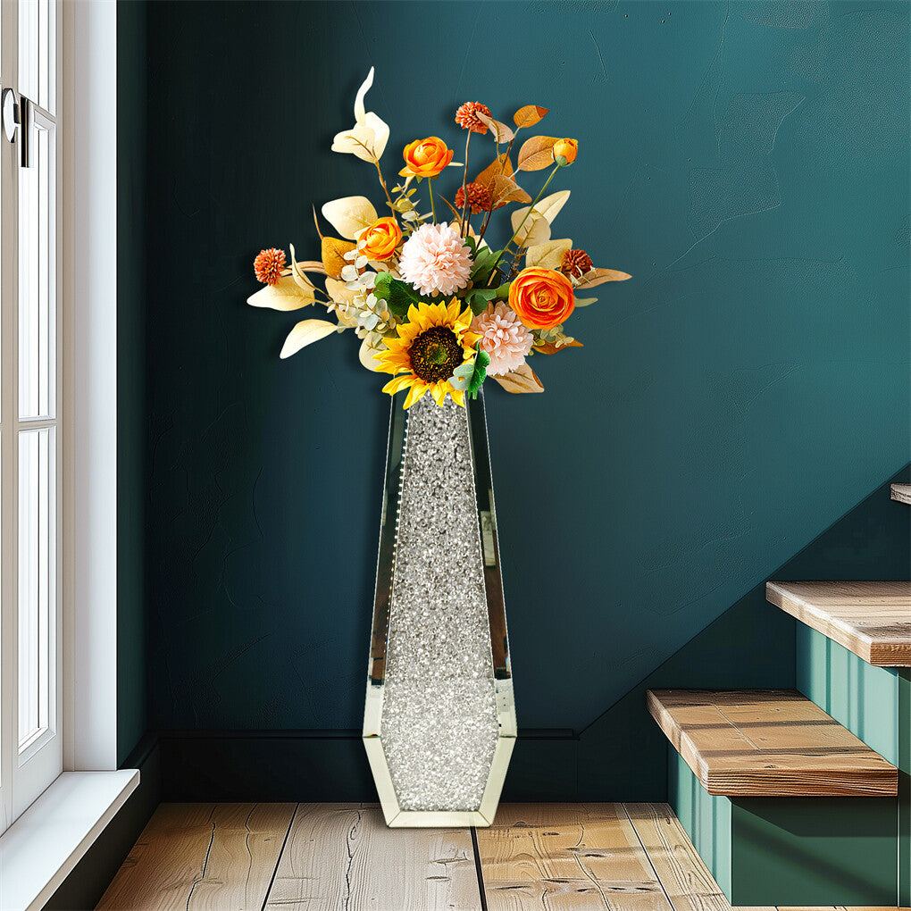 Silver Mirrored Floor Vase Luxury Diamond Flower Vase Living Room Home Office V767-JJ-XM1718