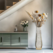Silver Mirrored Floor Vase Luxury Diamond Flower Vase Living Room Home Office V767-JJ-XM1718