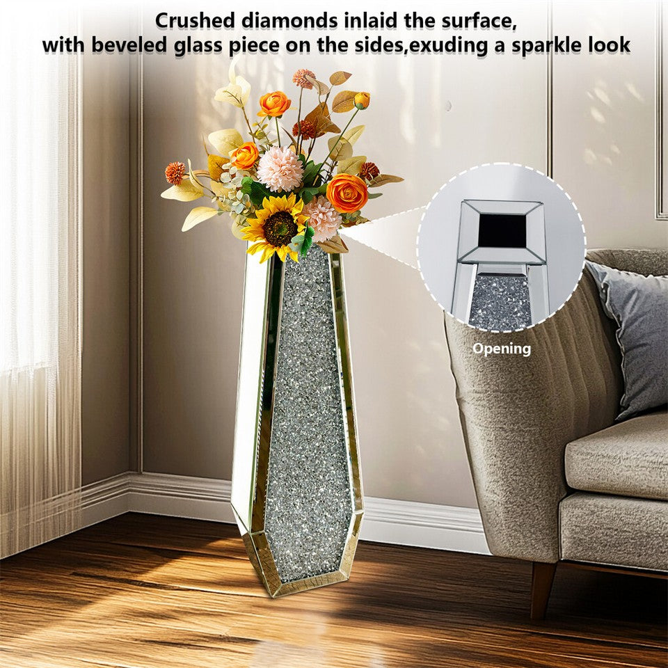 Silver Mirrored Floor Vase Luxury Diamond Flower Vase Living Room Home Office V767-JJ-XM1718