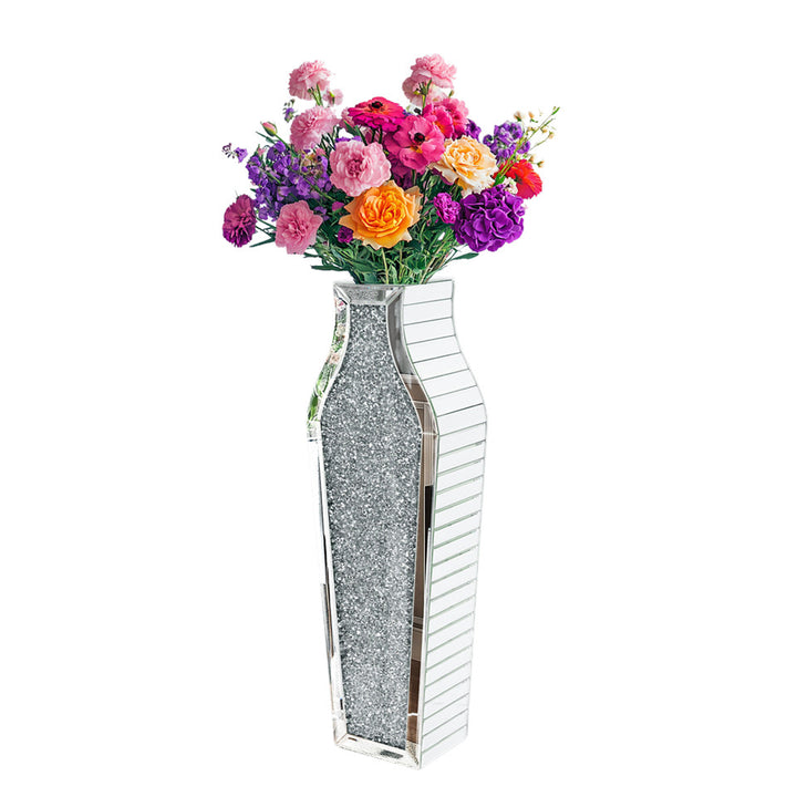Sparkling Crushed Diamond Mirrored Floor Vase Tall Silver Glass Fake Flower Vase V767-JJ-XM1719