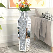 Sparkling Crushed Diamond Mirrored Floor Vase Tall Silver Glass Fake Flower Vase V767-JJ-XM1719